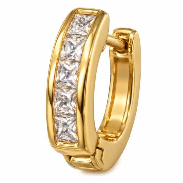 Close-up of the Square Crystal Channel Hoop Earrings