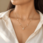 Pearl X Crystal Station Body Necklace worn by a model