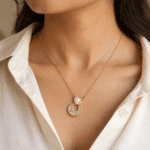 Heart Pearl Ring Necklace worn by a model