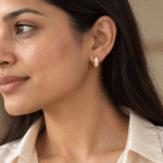 Square Crystal Channel Hoop Earrings worn by a model