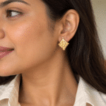 Woven Basket Studs worn by a model
