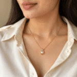 Pearl Loop Ring Station Necklace worn by a model