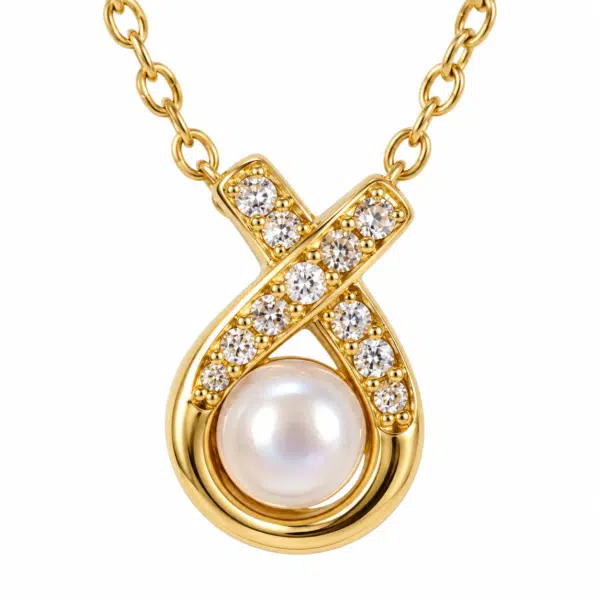 Close-up of the Pearl Loop Ring Station Necklace