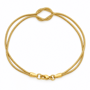 Elegant double-strand gold plated bracelet featuring a centered knot design