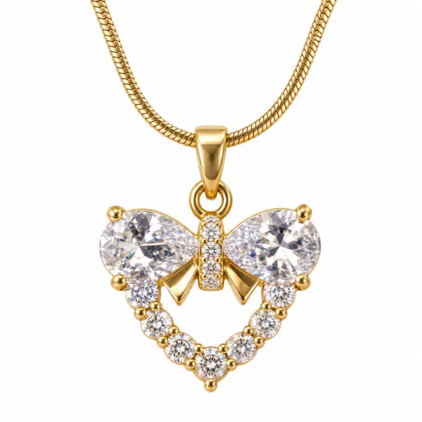 Close-up of the Amore Bow Heart Necklace