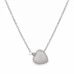 Crystal heart necklace on white background
