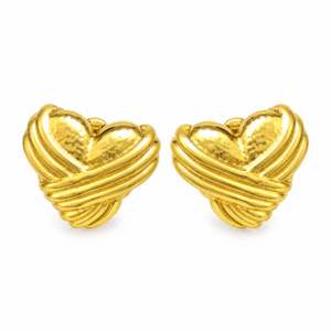 Golden heart earrings featuring wrapped detail