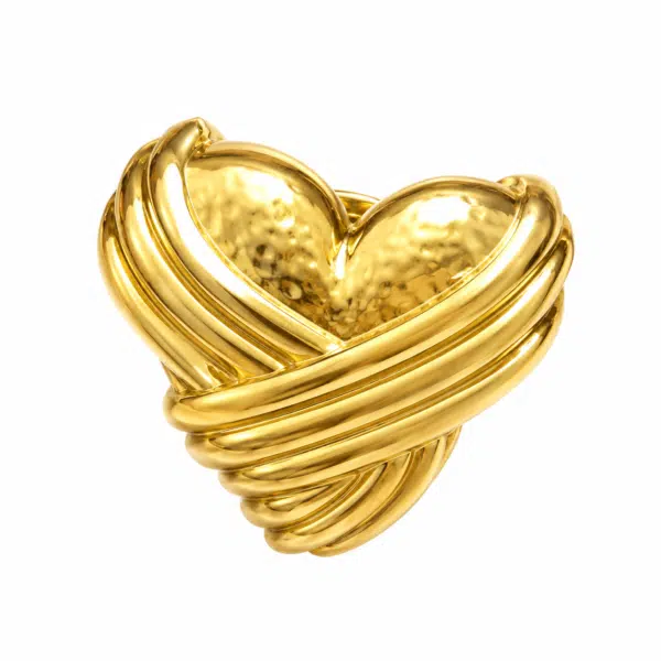 Close-up of the Crossed Ribbon Heart Studs