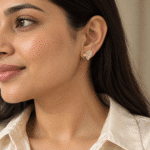 Heart and Solitaire Stud Trio worn by a model