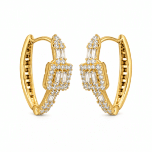 Aura Baguette Hoop Earrings studio shot