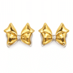 Pair of elegant gold plated bow earrings on a white background