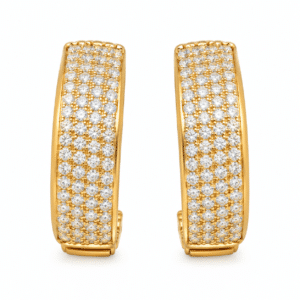 Two crystal hoop earrings on a white background