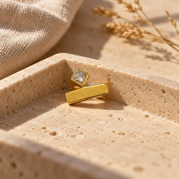 Geometric Bar Ring styled on a display