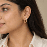 Open U Hoop Earrings worn by a model