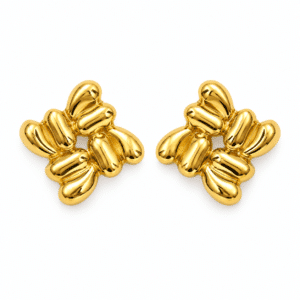 Pair of liquid gold Aura Gold Stud Earrings on white background