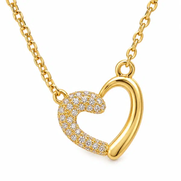 Close-up of the Crystal Pavé Open Heart Necklace