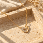 Crystal Pavé Open Heart Necklace styled on a display