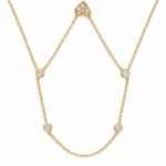 Close up of gold plated Aura Heart Stone Necklace with crystal details