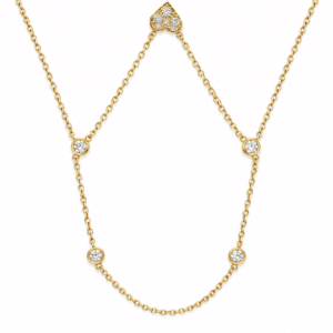 Close up of gold plated Aura Heart Stone Necklace with crystal details