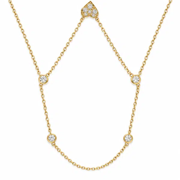 aura heart stone necklace feat Close up of gold plated Aura Heart Stone Necklace with crystal details