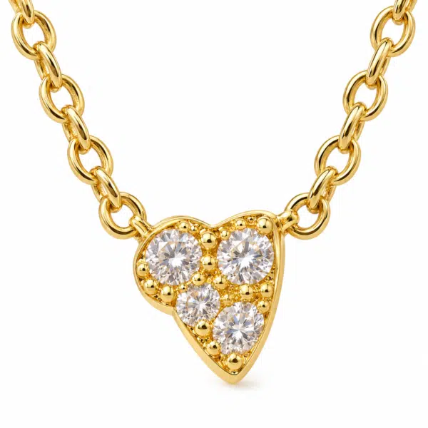Macro view of heart shaped pendant with sparkling stones