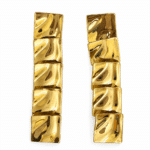Pair of sculptural Aura Square Gold Plated Earrings featuring polished textured tiles