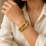 Textured Chunky Link Bracelet worn by a model