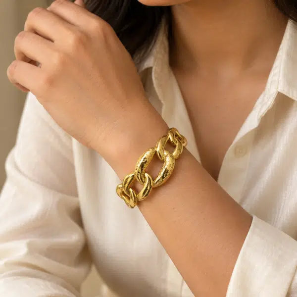 Textured Chunky Link Bracelet worn by a model