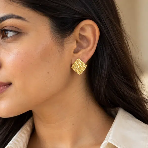Beaded Diamond Studs worn by a model