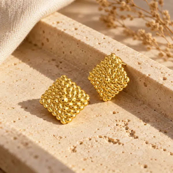 Beaded Diamond Studs styled on a display