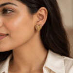 Ribbed Heart Studs worn by a model