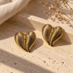 Ribbed Heart Studs styled on a display