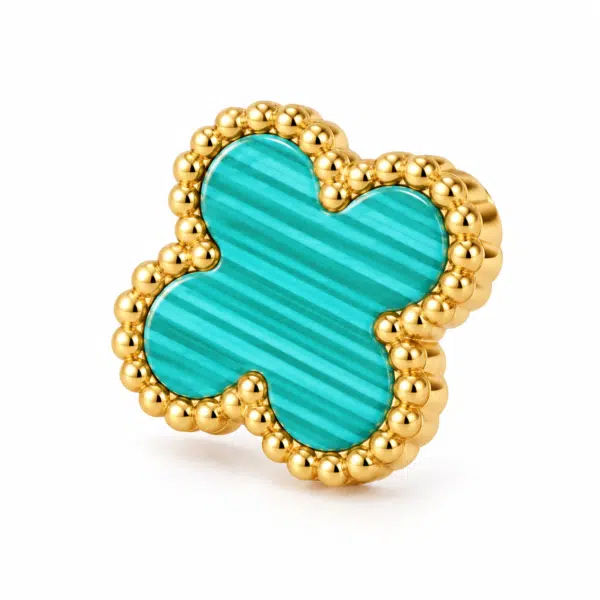Close-up of the Azure Clover Gold Earrings