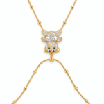 Bear Cub Golden Necklace featuring sparkling crystals and a beaded chain