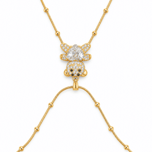 Bear Cub Golden Necklace featuring sparkling crystals and a beaded chain