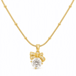 Bow Solitaire Golden Necklace showing a sparkling central stone with gold ribbon detail
