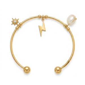 Celestial Charm Gold Bracelet with sun, bolt and pearl charms