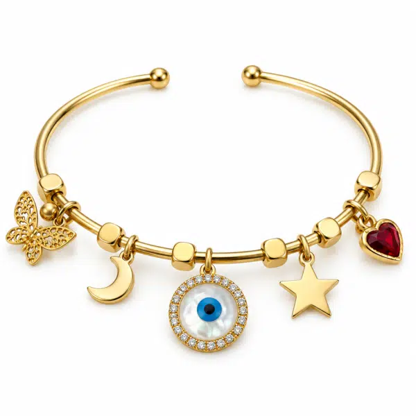 Evil Eye Charm Cuff Bracelet, view 3
