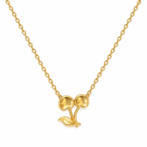 Close-up of gold plated cherry pendant necklace