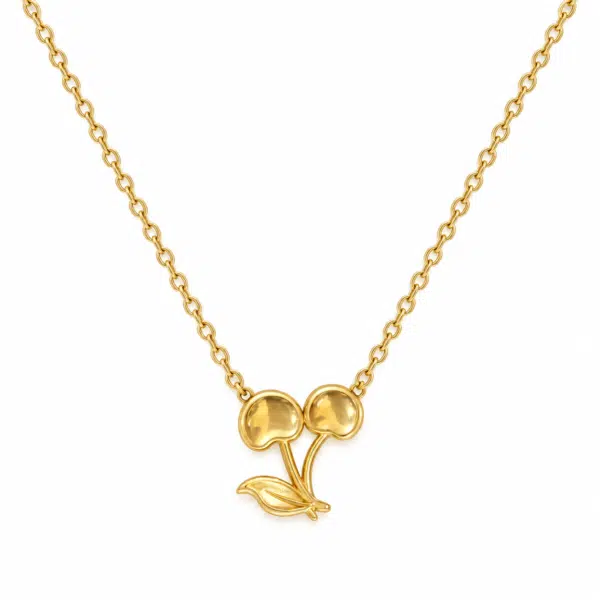cherry bloom gold plated pendant necklace feat Close-up of gold plated cherry pendant necklace