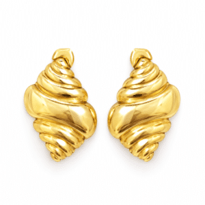 Pair of Conch Shell Golden Earrings against a white background