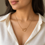 Elowyn Gold Heart Necklace worn by a model