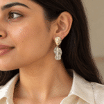 Fluid Melt Drop Earrings worn by a model