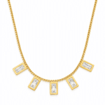 Lumina gold plated baguette stone necklace isolated on white