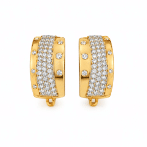 Pair of gold Lumina Crystal Hoop Earrings on white background