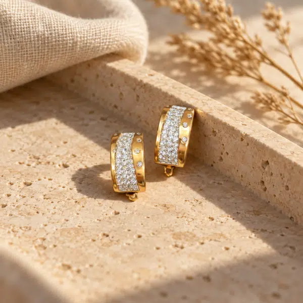 Crystal Pavé Band Earrings styled on a display
