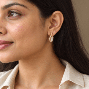 Woman wearing delicate gold plated earrings