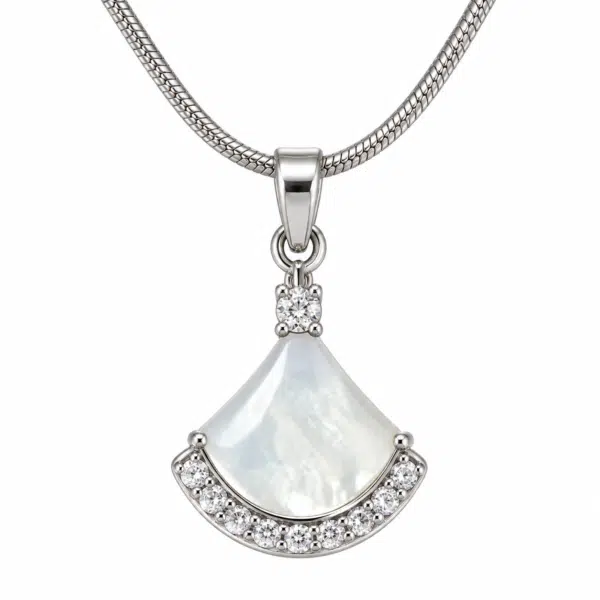 Close-up of the Silver-Tone Fan Pendant Necklace