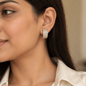 Model wearing Lumina Pavé Hoop Earrings