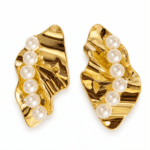 Pair of gold-plated organic-shaped pearl statement earrings